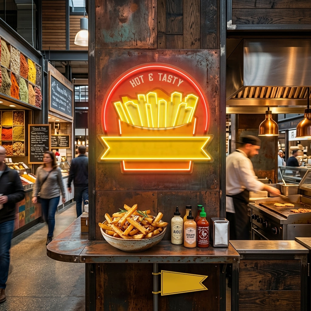Custom Name Fast Food Restaurant With French Fries Led Neon Sign Light