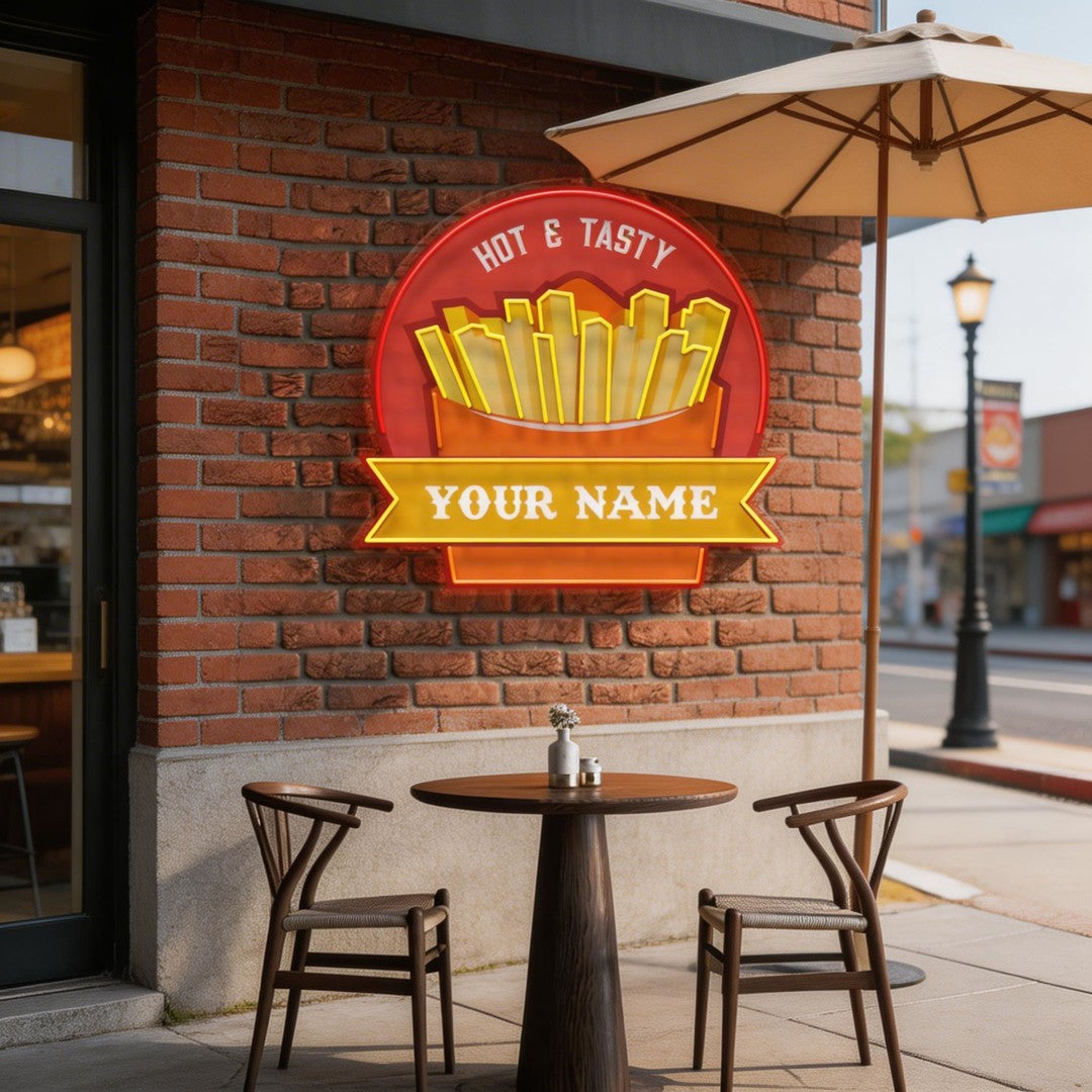 Custom Name Fast Food Restaurant With French Fries Led Neon Sign Light