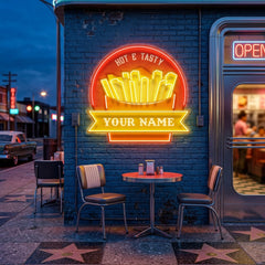 Custom Name Fast Food Restaurant With French Fries Led Neon Sign Light