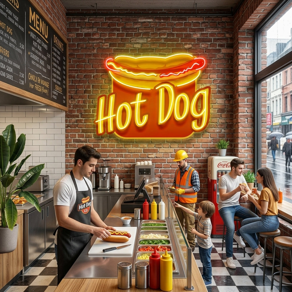Custom Name Fast Food Restaurant With Hot Dog Led Neon Sign Light