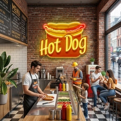 Custom Name Fast Food Restaurant With Hot Dog Led Neon Sign Light