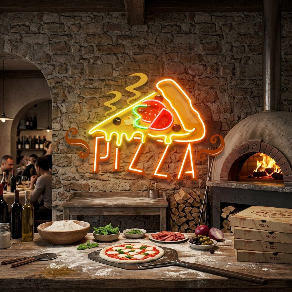 Custom Name Fast Food Restaurant With Pizza Led Neon Sign Light