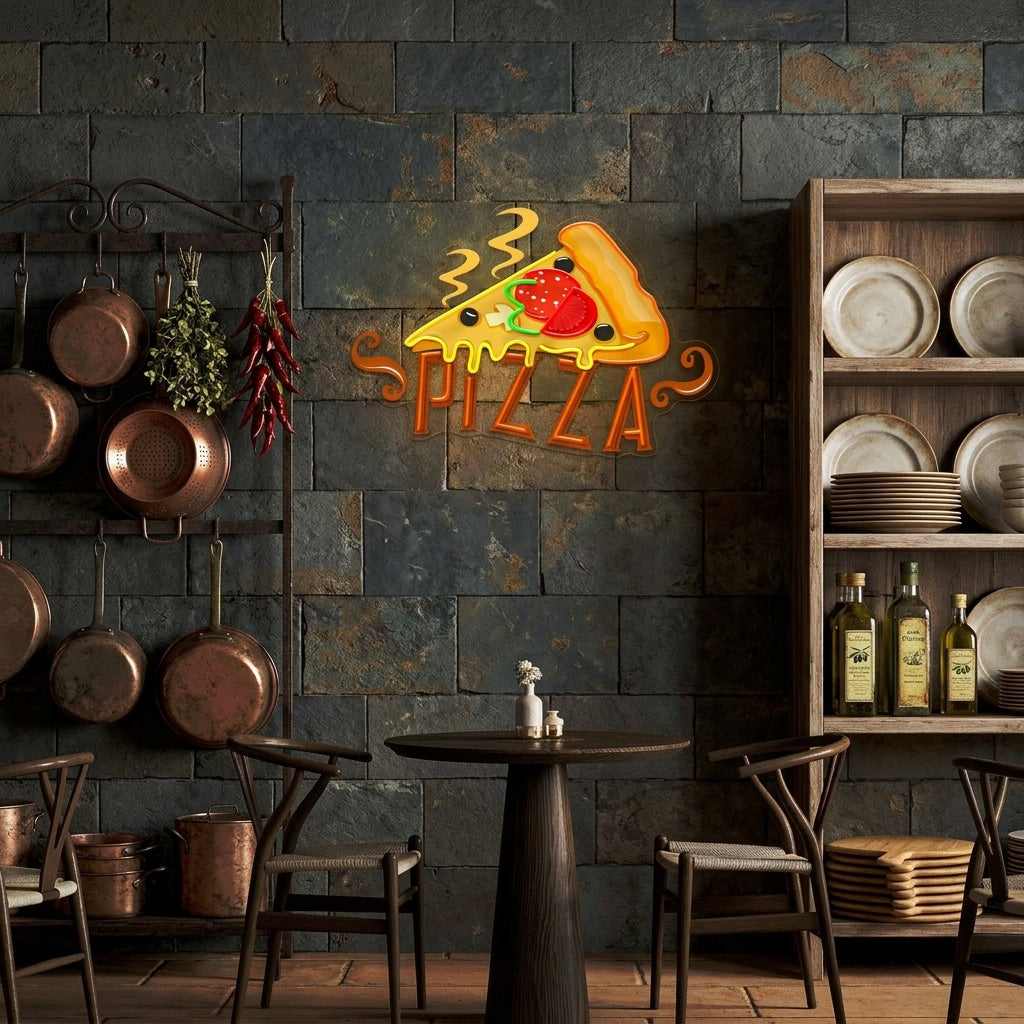 Custom Name Fast Food Restaurant With Pizza Led Neon Sign Light