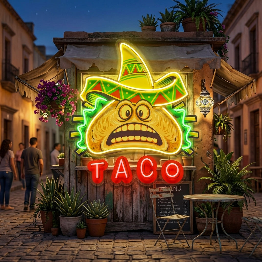 Custom Name Funny Tacos Mexican Fast Food Artwork Led Neon Sign Light