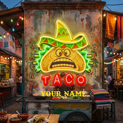 Custom Name Funny Tacos Mexican Fast Food Artwork Led Neon Sign Light