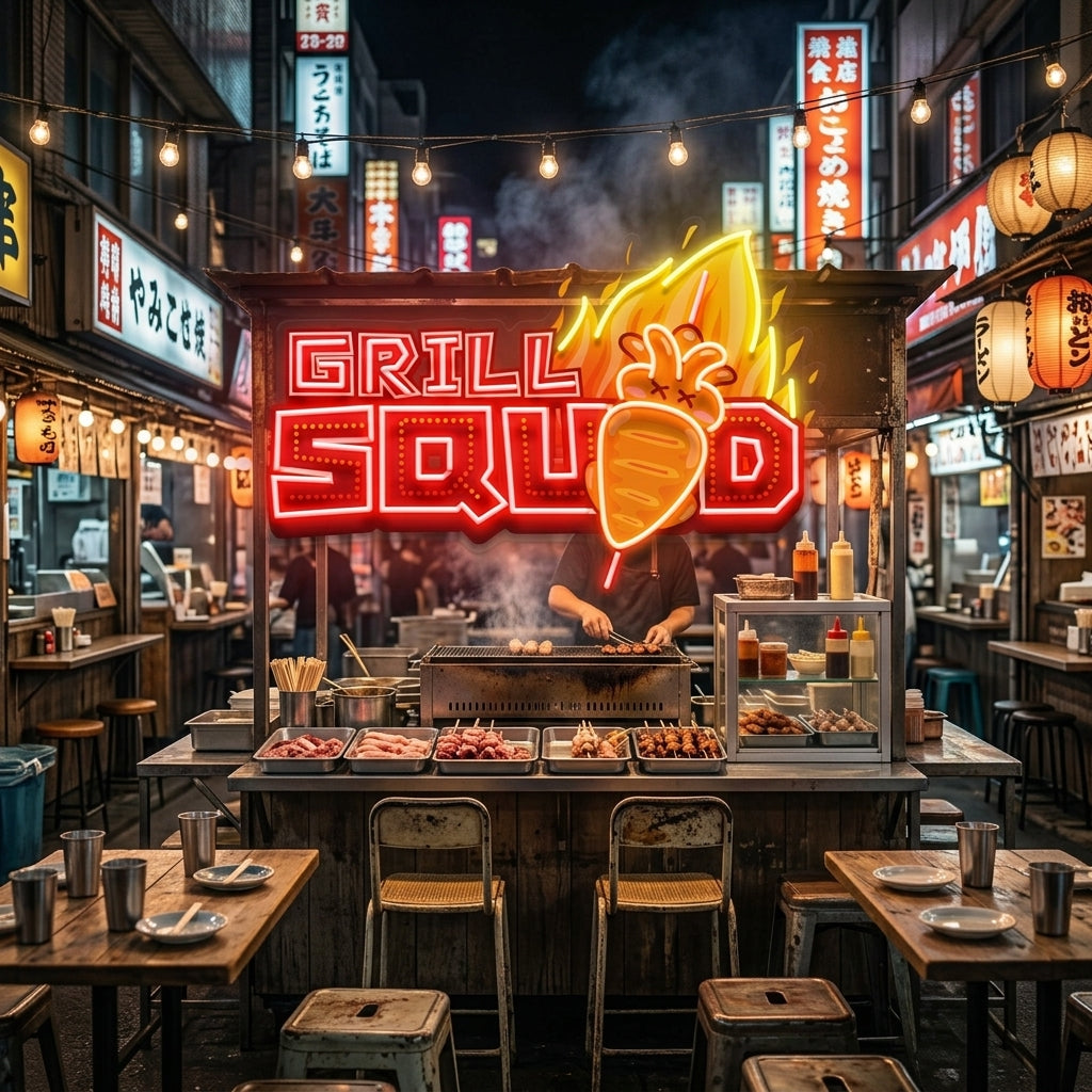 Custom Name Grill Squid Artwork Led Neon Sign Light