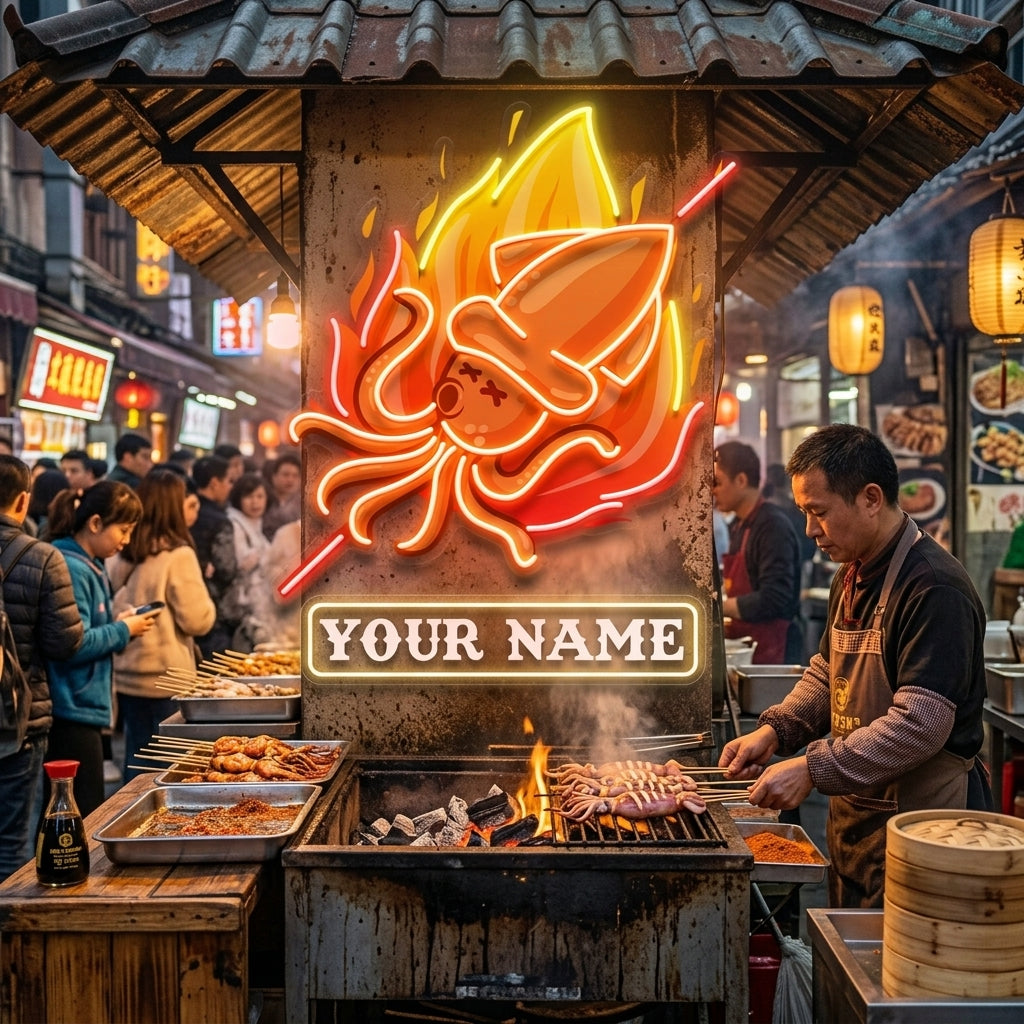 Custom Name Grill Squid Logo Artwork Led Neon Sign Light