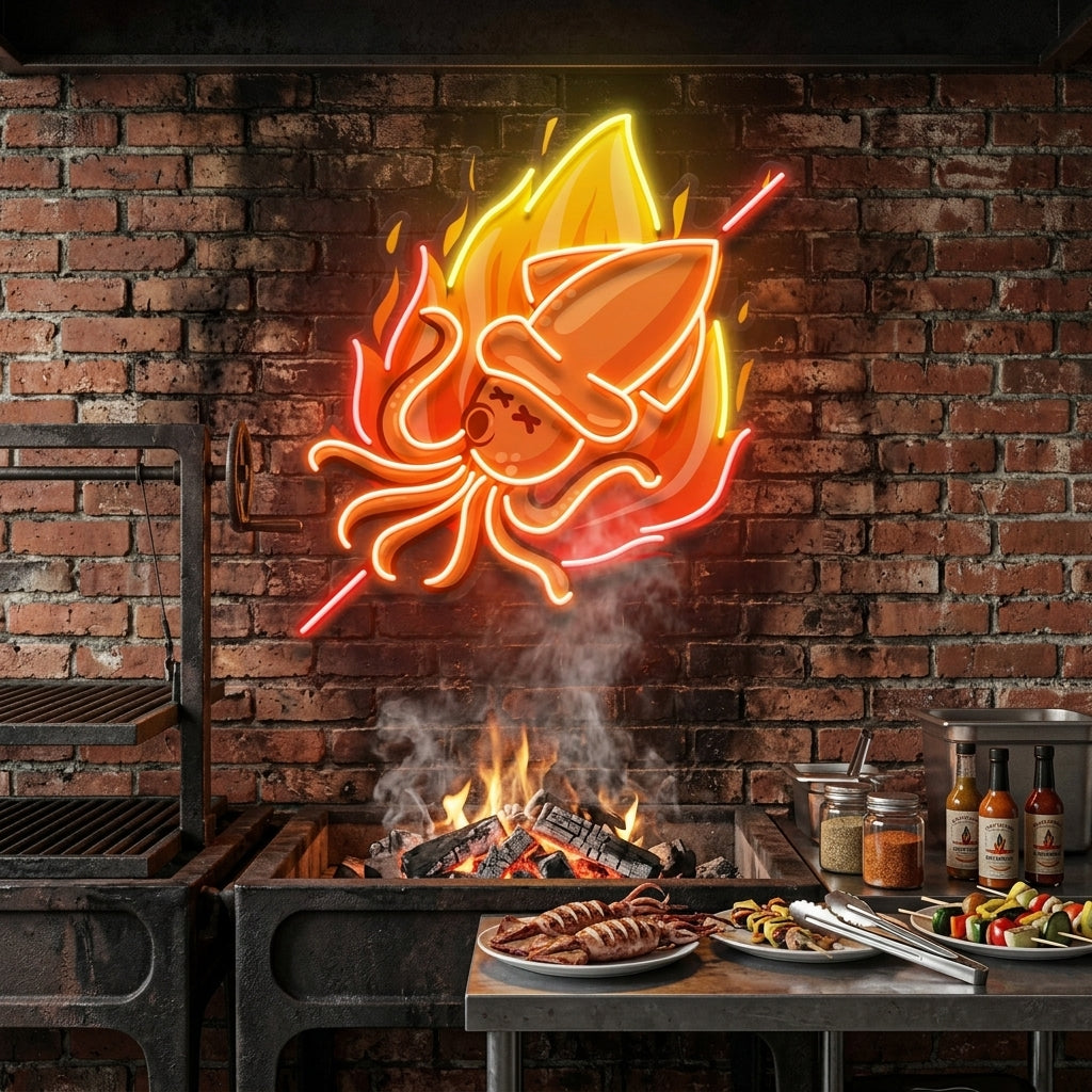 Custom Name Grill Squid Logo Artwork Led Neon Sign Light