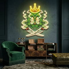 Custom Name King Skull Cannabis Weed Smoking Artwork Led Neon Sign Light
