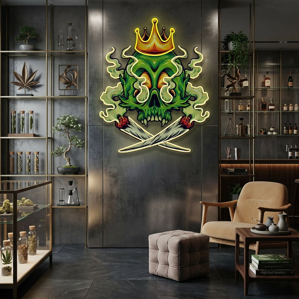 Custom Name King Skull Cannabis Weed Smoking Artwork Led Neon Sign Light