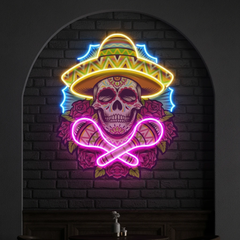 Custom Name Mexican Dia De Los Muertos Skull Artwork Led Neon Sign Light