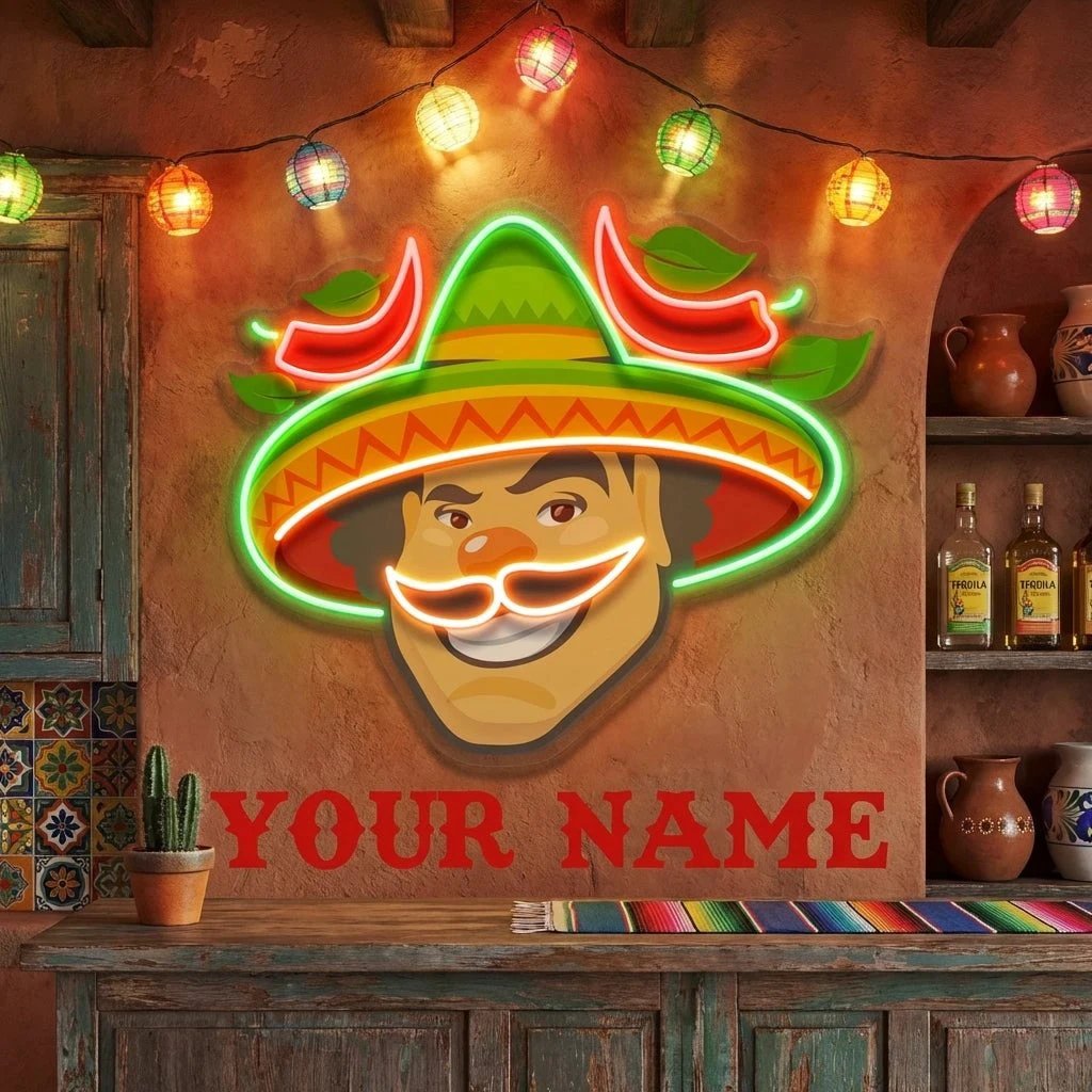 Custom Name Mexican Man Logo Royalty Artwork Led Neon Sign Light