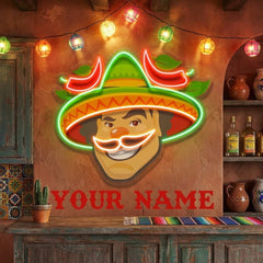 Custom Name Mexican Man Logo Royalty Artwork Led Neon Sign Light
