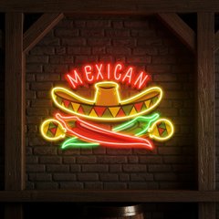 Custom Name Mexican Restaurant Sombrero Hat Artwork Led Neon Sign Light