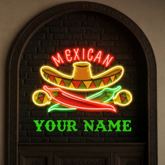 Custom Name Mexican Restaurant Sombrero Hat Artwork Led Neon Sign Light