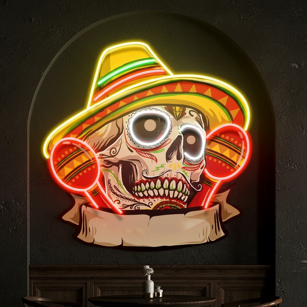 Custom Name Mexican With Skull Artwork Led Neon Sign Light