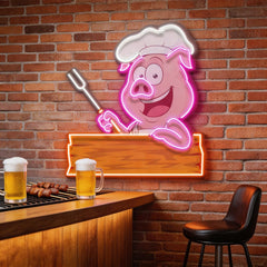 Custom Name Pig BBQ Chef Artwork Led Neon Sign Light