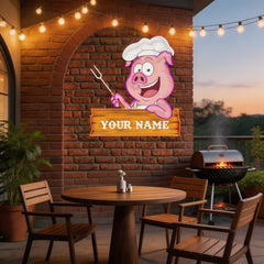 Custom Name Pig BBQ Chef Artwork Led Neon Sign Light
