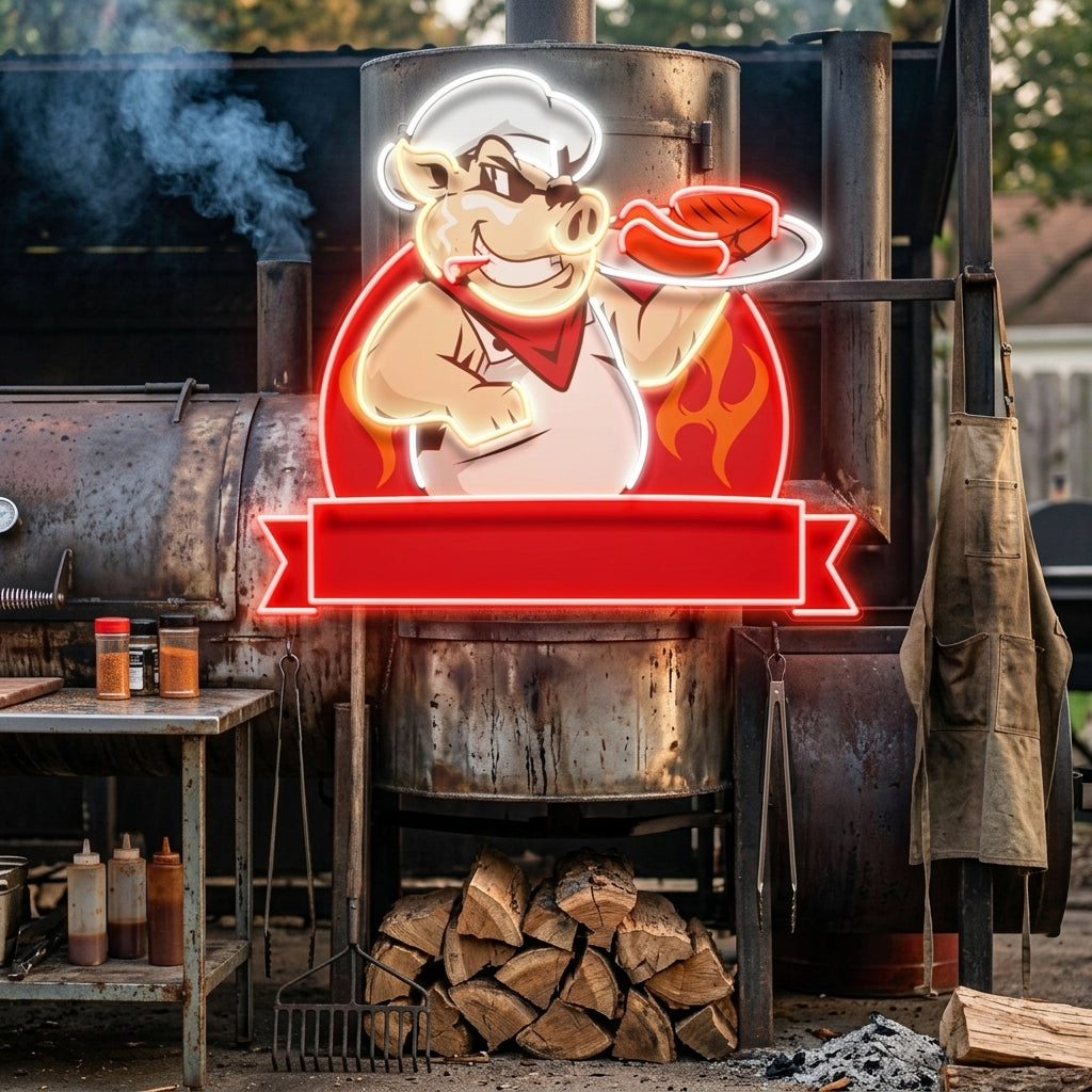 Custom Name Pig Chef BBQ Artwork Led Neon Sign Light