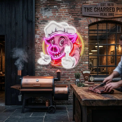 Custom Name Pig Chef Mascot Artwork Led Neon Sign Light
