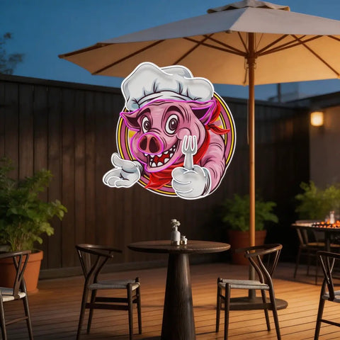 Custom Name Pig Chef Mascot Artwork Led Neon Sign Light