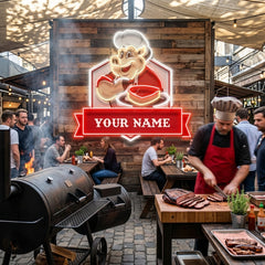 Custom Name Pig With Meat Dishes For BBQ Restaurants Artwork Led Neon Sign Light
