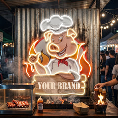 Custom Name Porky BBQ Logo Artwork Led Neon Sign Light