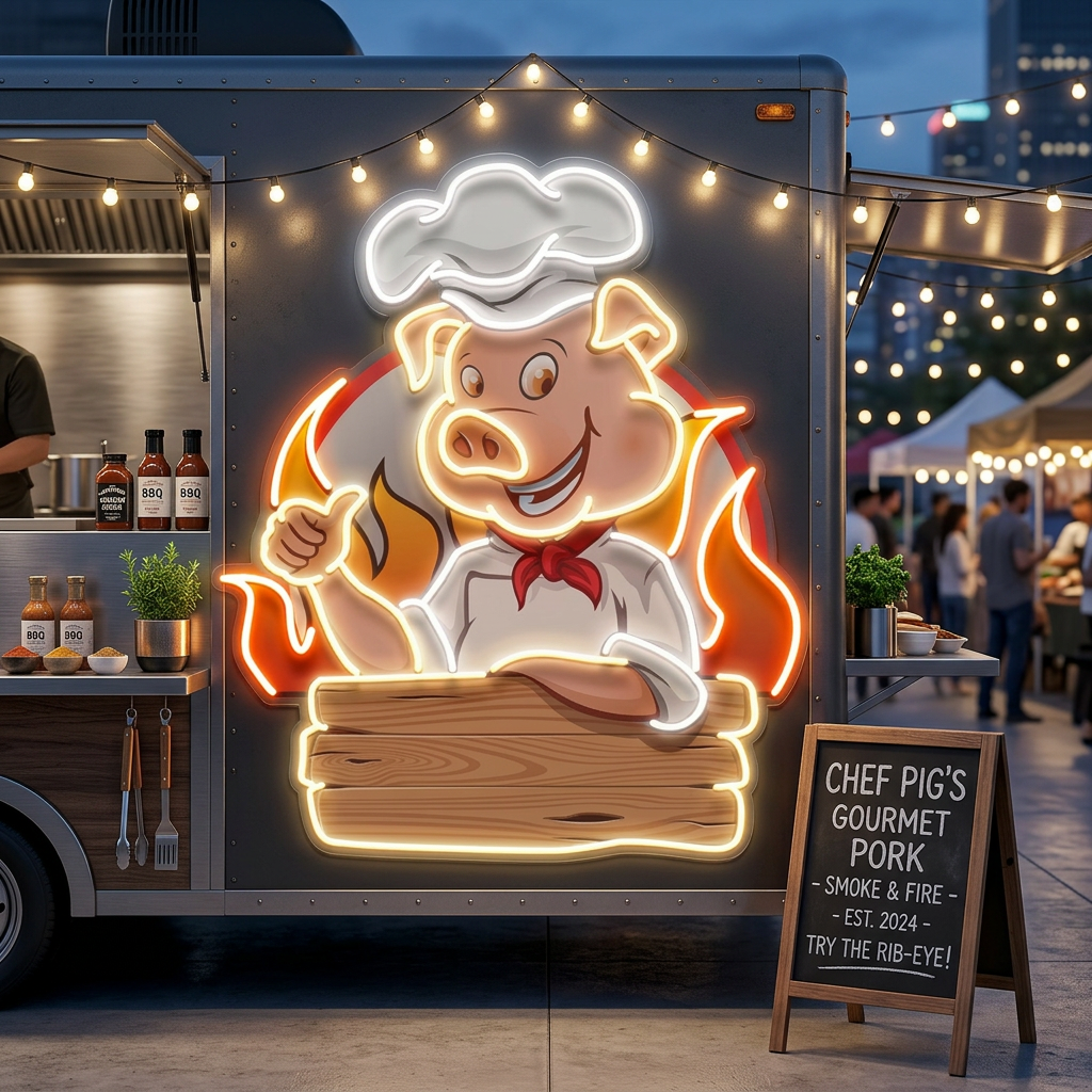 Custom Name Porky BBQ Logo Artwork Led Neon Sign Light