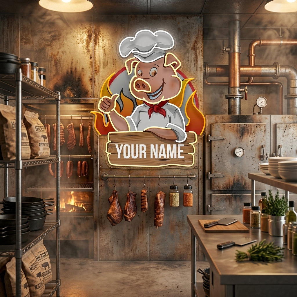 Custom Name Porky BBQ Logo Artwork Led Neon Sign Light