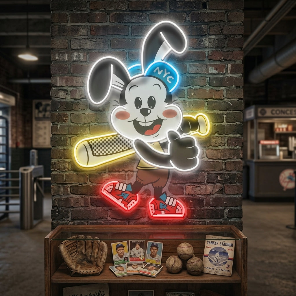Custom Name Rabbit Playing Baseball Artwork Led Neon Sign Light