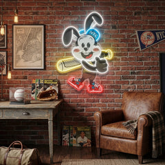 Custom Name Rabbit Playing Baseball Artwork Led Neon Sign Light