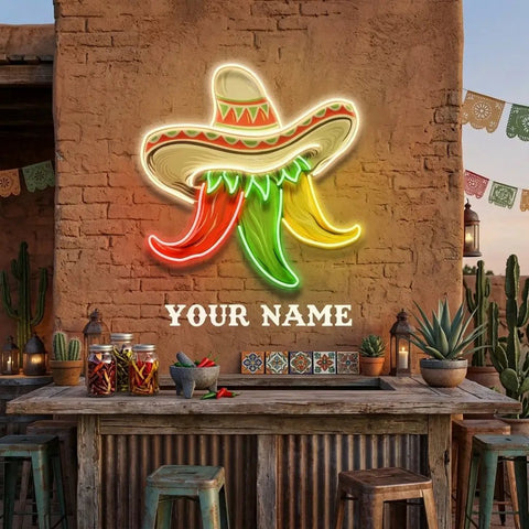Custom Name Restaurant Cinco De Mayo Mexican Chili Artwork Led Neon Sign Light