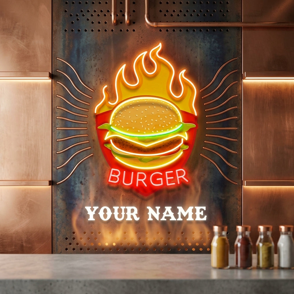 Custom Name Restaurant Fast Food Burger Led Neon Sign Light