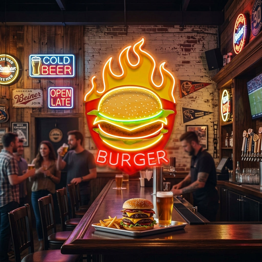 Custom Name Restaurant Fast Food Burger Led Neon Sign Light