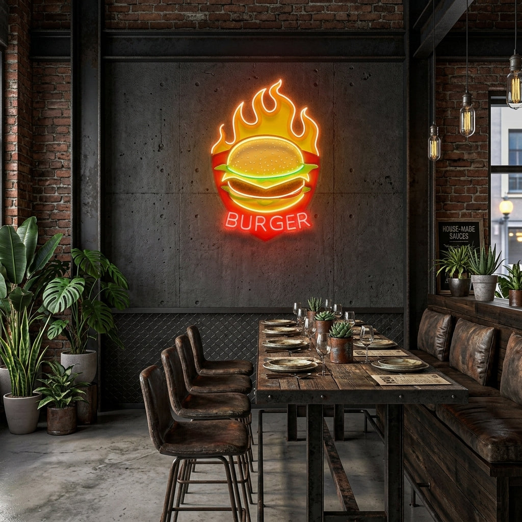 Custom Name Restaurant Fast Food Burger Led Neon Sign Light