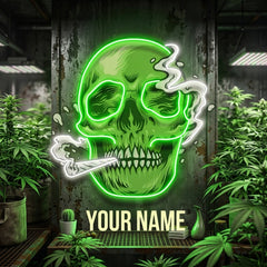 Custom Name Smoking Weed Green Skull Artwork Led Neon Sign Light