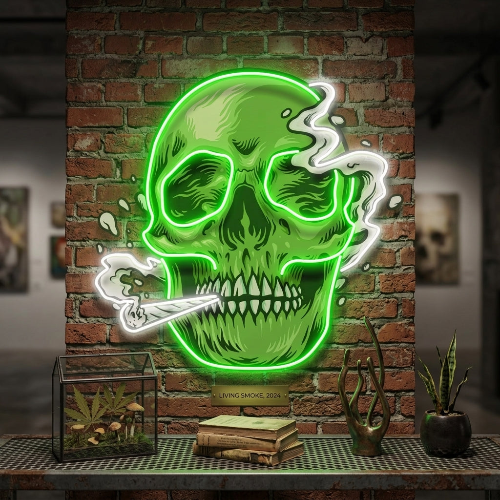 Custom Name Smoking Weed Green Skull Artwork Led Neon Sign Light