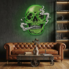 Custom Name Smoking Weed Green Skull Artwork Led Neon Sign Light