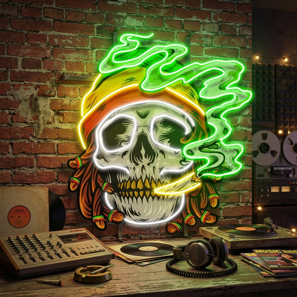 Custom Name Weed Skull Smoke Cannabis Jamaican Artwork Led Neon Sign Light
