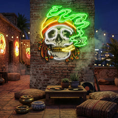 Custom Name Weed Skull Smoke Cannabis Jamaican Artwork Led Neon Sign Light