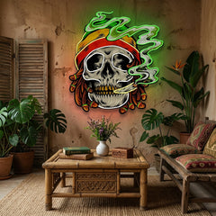 Custom Name Weed Skull Smoke Cannabis Jamaican Artwork Led Neon Sign Light