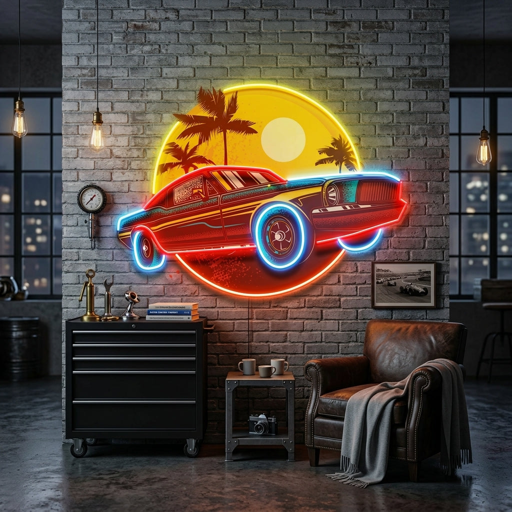 Tropical Vintage Car LED Neon Sign Light Pop Art