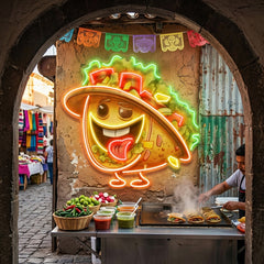 Custom Your Brand Taco With A Big Smile And A Sombrero Artwork Led Neon Sign Light