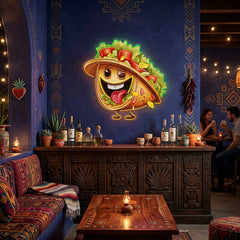 Custom Your Brand Taco With A Big Smile And A Sombrero Artwork Led Neon Sign Light