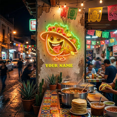 Custom Your Brand Taco With A Big Smile And A Sombrero Artwork Led Neon Sign Light