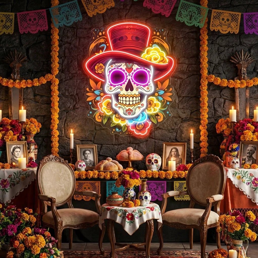 Custom Name Mexican Restaurant Skull Artwork Led Neon Sign Light