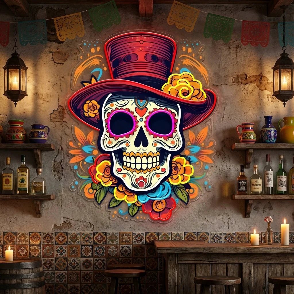Custom Name Mexican Restaurant Skull Artwork Led Neon Sign Light