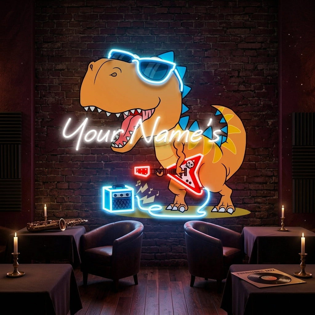 Custom Your Name For Baby Room Decor Rock Star Dinosaur Led Neon Sign