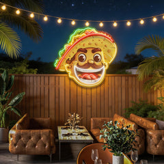 Custom Your Name Taco With A Big Smile And A Sombrero Artwork Led Neon Sign Light