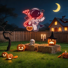 Cute Astronaut Dracula Halloween Artwork Led Neon Sign Light